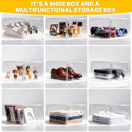 Thick & Sturdy Clear Shoe Boxes with Magnetic Front Door, Stackable Plastic Sneaker Storage Organizer for Closet, Space-Saving Foldable Shoe Containers for Boots & Heels, Durable Shoe Cabinet, 6 Pack - Image 3