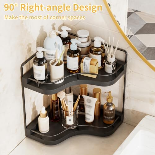 2-Tier Corner Bathroom Counter Organizer, Larger Size, Black - Image 5