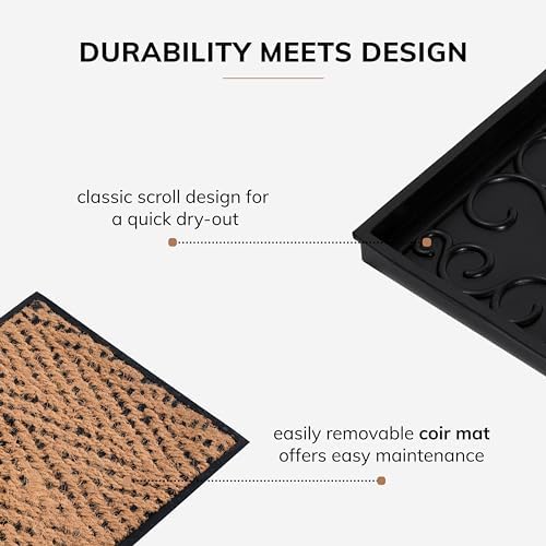 Anji Mountain Heavy Duty Waterproof Wooden Shoe Storage Mat Organizer/Boot Storage Tray Multi Use for Entryway with Coir, Tan and Black Insert, 1 Tier, Fits 2 Pair (26.5" Wide) - Image 4