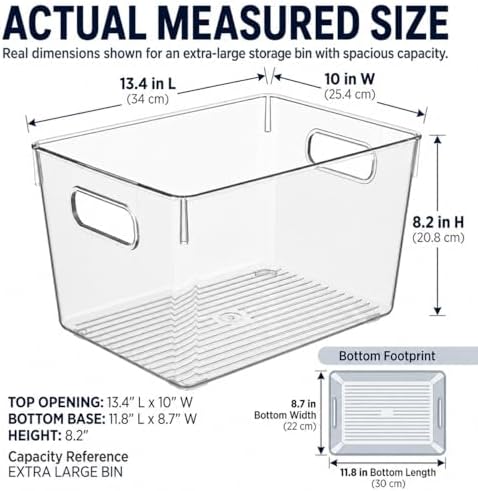 MOONEDGE 4 Pack Extra Large Clear Plastic Storage Bins 13x10x8in Organizers - Image 3