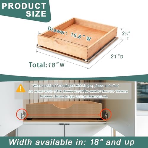Fully Assembled Pull Out Cabinet Drawer, Wood Pull Out Cabinet Organizer, Soft Close Slide Out Pull Out Drawers for Kitchen Cabinets, Fast and Easy DIY Installation, 18”W x 21”D - Image 3