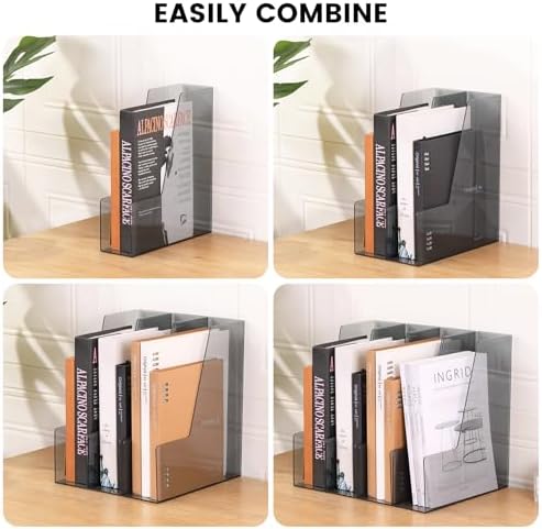 CiWiVOKi Vertical File Holder, PET Desk Organizer and Storage Bins Holding for Magazines, Binders, Notebooks, Envelopes, Papers, Multi-purpose Plastic Document Organizer for Home Office, Black, 4 Pack - Image 6