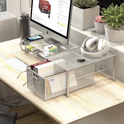 Deco Brothers Stackable Pull Out Cabinet Sliding Basket with Divider, Large - Image 5
