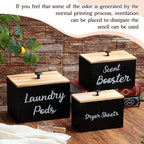 Dandat 3 Pcs Wood Laundry Pods Container Farmhouse Decoration Laundry Room Organization and Storage, Rustic Dryer Sheet Holder Scent Booster Container Set with Scoop(Black) - Image 6