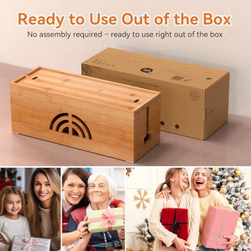 Pezin & Hulin Bamboo Cable Management Box, Power Strip Organizer, Large - Image 7