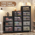 BROVIEW 360Qt Stackable Storage Bins with 3 Lids, Extra Large Closet Organizer Collapsible Drawer Boxes with Wheels, Folding Plastic Cabinet Containers for Home Kitchen Room Organization, 3Pack Black - Image 5