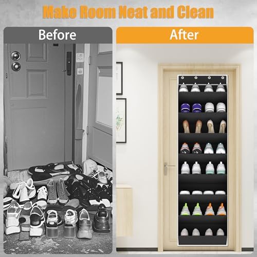 KYEVIS Over The Door Shoe Organizer Storage Fit 16-24 Pairs Hanging Shoe Rack Organiser for Closet Door, Deep Pocket Shoe Holder for Sneakers,Boots Storage(1 Pack Black) - Image 4