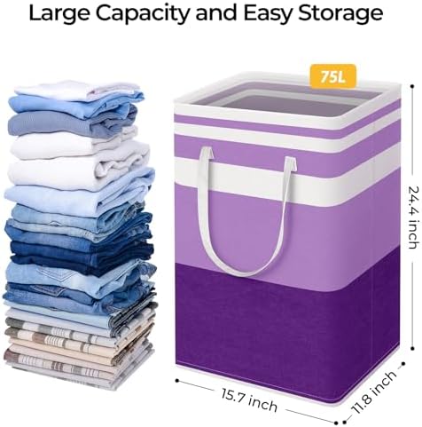 HomeHacks 2 Pack Laundry Baskets, Laundry Hampers Bags (Purple 75Lx2) - Image 4