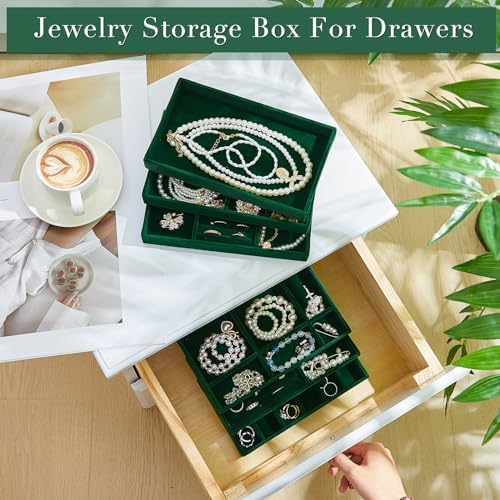 Junkin 18 Pcs Stackable Jewelry Drawer Organizer Inserts Dark Green - Image 4