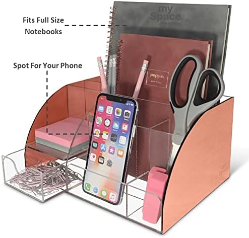 My Space Organizers Rose Gold Desk Organizer, Acrylic, 9 Compartments, Office Supplies Desk Accessories Organizer with Drawer, Pen Holder, Office Decor Desktop Organization (Rose Gold) - Image 3