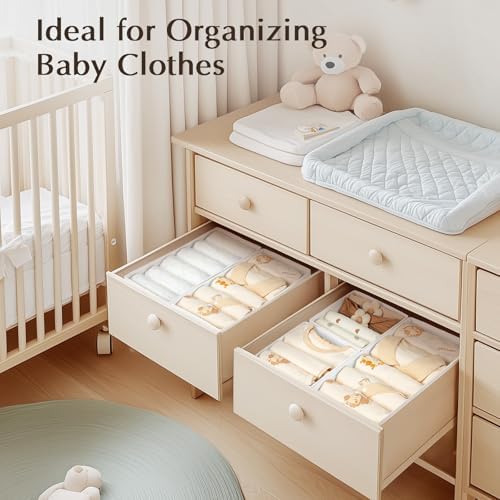 DIMJ Drawer Organiser System, Drawer Organiser, Foldable Storage Box, Fabric, Drawer Inserts for Wardrobes, Wardrobe Organiser for Trousers, Clothes, Set of 4, White - Image 6