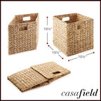 Casafield 10.5" x 10.5" Water Hyacinth Storage Baskets, Natural - Set of 2 Collapsible Cube Organizers, Woven Bins for Bathroom, Bedroom, Laundry, Pantry, Shelves - Image 7