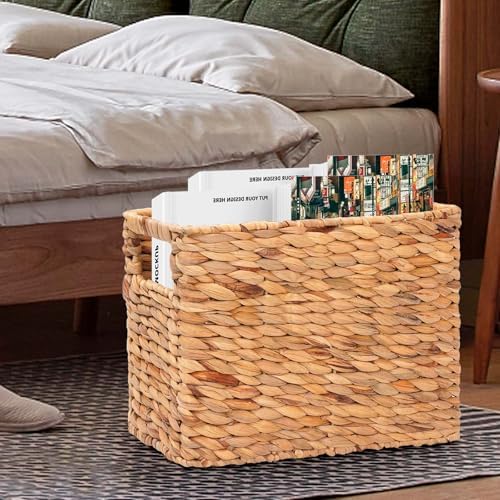 Magazines Holder Basket - Wicker Magazine Basket, Handwoven Magazine Holders for Bathroom,Home Magazine Storage Basket, Water Hyacinth Magazine Rack Organizer for Books, Newspapers, Narrow Rectangle - Image 2