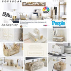 BLU MONACO | Magazine Holder Wooden Gold Basket | Vertical File Organizer for Floor or Bathroom | Narrow Decorative Storage Rack with Handles - Image 6