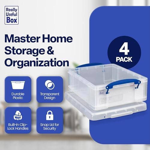 Really Useful Box 4 Pack Storage Bins, Clear Plastic Stackable Organizing Totes, 8.1 Liter - Image 4