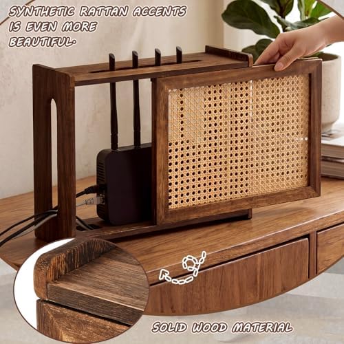 Wi-Fi Router Box Hider, Synthetic Rattan Decor, Wood - Image 4