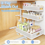 Under Sink Organizer, 3-Tier Thickened Metal Pull out Cabinet Organizer Shelf, Height Adjustable Slide out Storage Drawer Rack for Kitchen Bathroom Pantry Laundry Home Organization, 2-Pack, White - Image 7