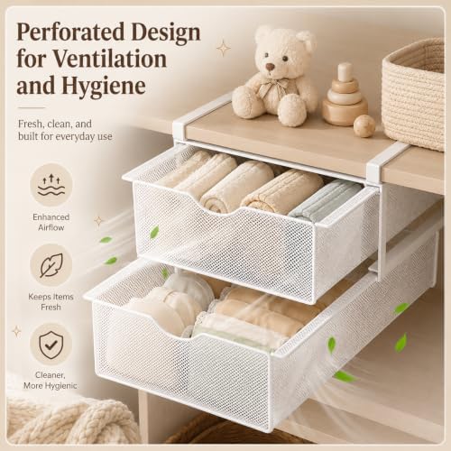 Underwear Organizer for Closet, Under Shelf Pull Out Drawer Organizer, Hanging Double Layer Mesh Basket for Bra Socks Lingerie Storage, Space Saving Wardrobe Organizer for Bedroom (Two-story) - Image 6