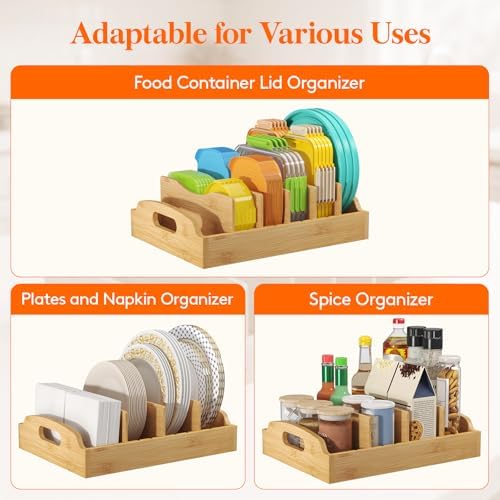 Lifewit Bamboo Lid Organizers for Inside Cabinet with 6 Sections - Image 5