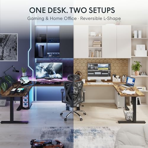 FLEXISPOT 63 x 48 Reversible L-Shaped Electric Standing Desk, Rustic Brown - Image 4