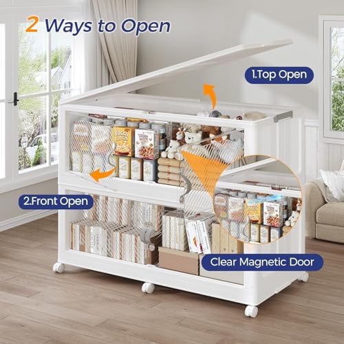 320GAL (1280QT) Collapsible Plastic Storage Bins with Lid & Wheels, Extra Large Stackable Closet Organizers Storage Boxes, Folding Cabinet for Home Kitchen Office, 4Pack White - Image 4