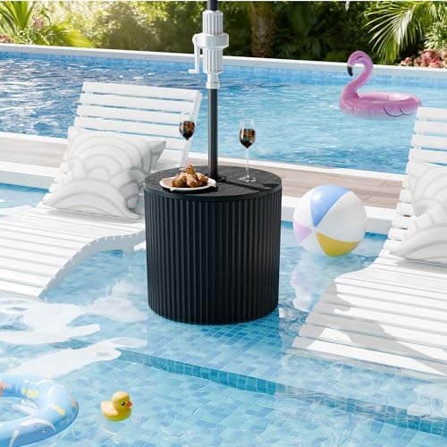 Outdoor Umbrella Stand with Hole, Umbrella Side Table, Black - Image 3