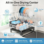iSPECLE 2 Tier Dish Drying Rack for Kitchen Counter - Large Drainer, Silver - Image 2