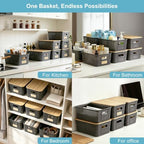 Bagnizer Small Plastic Storage Bins with Bamboo Lids 5.2qt Stackable Box Basket Pantry Decorative Containers Cute with Lable for Organizing Desktop Closet Office Gray of 6 packs 10 * 7.2 * 4.1" - Image 5