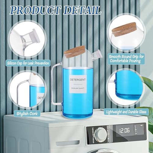2 Sets Liquid Laundry Detergent Dispenser with Lables, 60oz Glass Laundry Detergent Dispenser, Ideal for Laundry Room Organization and Storage, for Bleach, Fabric Softener, Laundry Soap Dispensers - Image 3