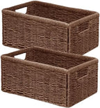 Vagusicc Wicker Storage Basket, Set of 2 Hand Woven Wicker Baskets for Organizing with Handles, Decorative Small Storage Bins for Countertop Toilet Paper Basket for Toilet Tank Top, Shelves, Brown by Vagusicc