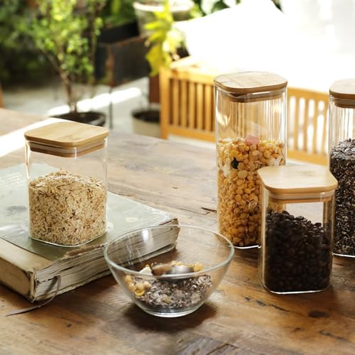 LIBWYS 16-Pack Square Glass Storage Jars with Bamboo Lids (0.6Qt/1.06Qt) - Image 3