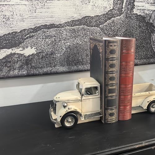 Decorative Book Ends Vintage Bookends: Metal Truck Book Stopper for Heavy Books - Farmhouse Decor for Shelf Table Coffee Bar Office Home - Gift for Adults Men Teen (Vintage White) - Image 3