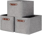 DULLEMELO Medium Storage Baskets for Organizing, Rectangular Fabric Storage Bins Collapsible, Perfect for Shelves, Closets, Nursery, Home, Office, Empty Gift Baskets (3-Pack,Grey) by DULLEMELO