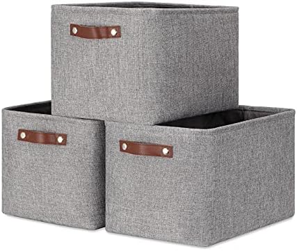 DULLEMELO Medium Storage Baskets for Organizing, Rectangular Fabric Storage Bins Collapsible, Perfect for Shelves, Closets, Nursery, Home, Office, Empty Gift Baskets (3-Pack,Grey) by DULLEMELO