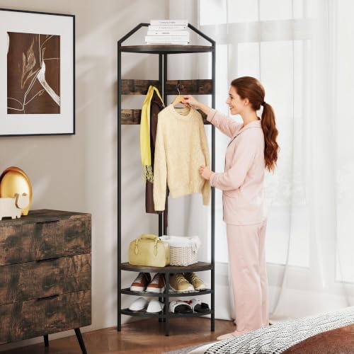 HOMCOM Corner Hall Tree, 4-Tier Coat Rack with Shoe Storage, Rustic Brown - Image 6