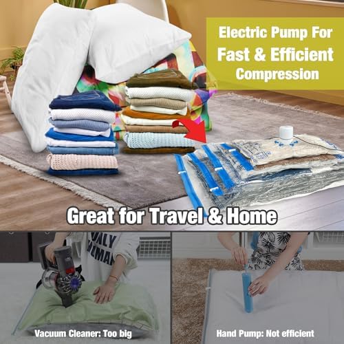 HIBAG Vacuum Storage Bags with Electric Pump, Vacuum Seal Bags for Clothing, Pillows, Blanket Bedding Comforters, 10 pack Large - Image 7