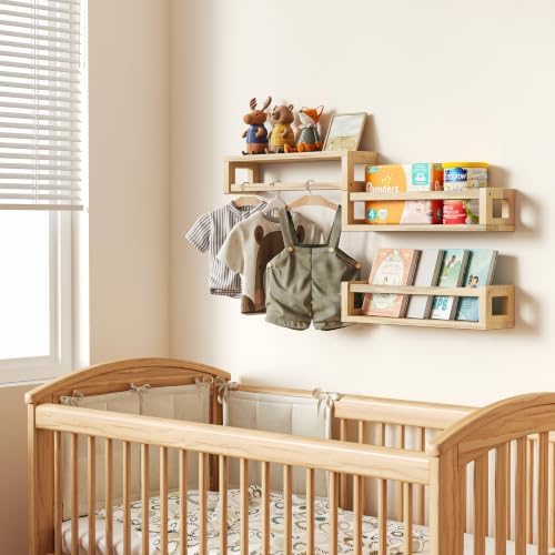 3Pack Solid Wood Floating Shelves for Wall, Nursery Bookshelf NaturalPoplar - Image 3