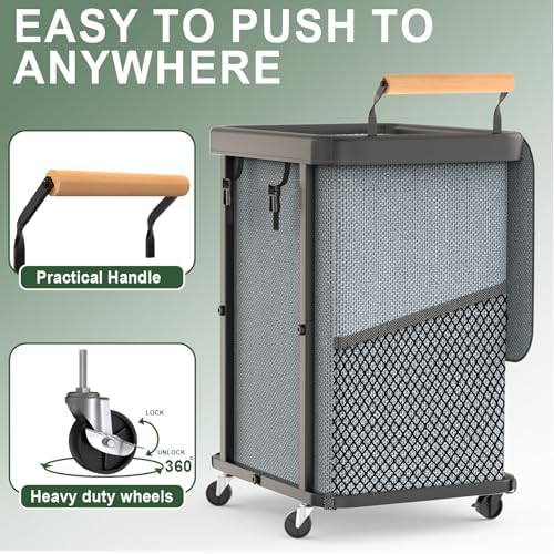 150L Laundry Basket with Wheels,Rolling Basket Hamper with Lid&Handle Gray - Image 3