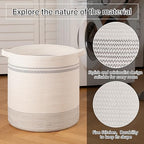 OIAHOMY 80L Laundry Basket, Laundry Hamper, Cotton Rope Storage Basket with Handles, Decorative Woven Basket for Living Room,Storage Baskets for Clothes, Blankets, and Toys -20''×18'', White&Gray - Image 3