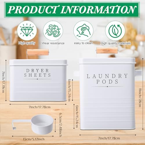 2 Pcs Farmhouse Metal Laundry Detergent Pod Container, Dryer Sheet Holder - Image 2