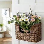PINXIURY Magazine Holder Wall Basket Water Hyacinth Woven Mail Organizer, Wicker Wall Hanging Baskets for Magazines, Letters & Storage Decorative Mail Holder, Magazine Rack, Hanging Basket, Coffee - Image 5