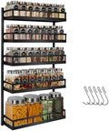 X-cosrack Wall Mount Spice Rack Organizer 5 Tier Height-Adjustable Hanging Spice Shelf Storage for Kitchen Pantry Cabinet, Dual-Use Seasoning Holder Rack with Hooks, Black-Patented by X-cosrack