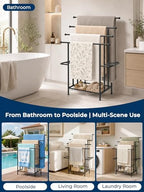 Haturi 4-Tier Free Standing Towel Rack for Bathroom, 45.3" H Black Metal Towel Drying Rack, 18.1" W with Storage Basket, Outdoor Pool Towel Holder for Oversized Towels & Blankets - Image 7