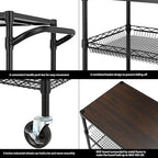 Finnhomy 3 Tier Heavy Duty Commercial Grade Utility Cart with Wood Top, Wire Rolling Cart with Wheels and Handle Bar, Kitchen Carts on Wheels, 18x36x35.4 H Metal Cart with 600 LBS Capacity, Black - Image 6