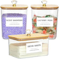3 Pack Large Laundry Powder Container and Dryer Sheet Holder with Airtight Lid, Clear Plastic Laundry Pods Container for Laundry Room with Scoops, 12 Lables by Dounozzi
