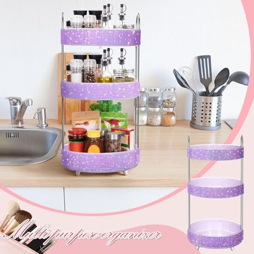 Honeydak Rotating Perfume Organizer Tray, 3 Tiers, Resin Diamond, Purple - Image 7