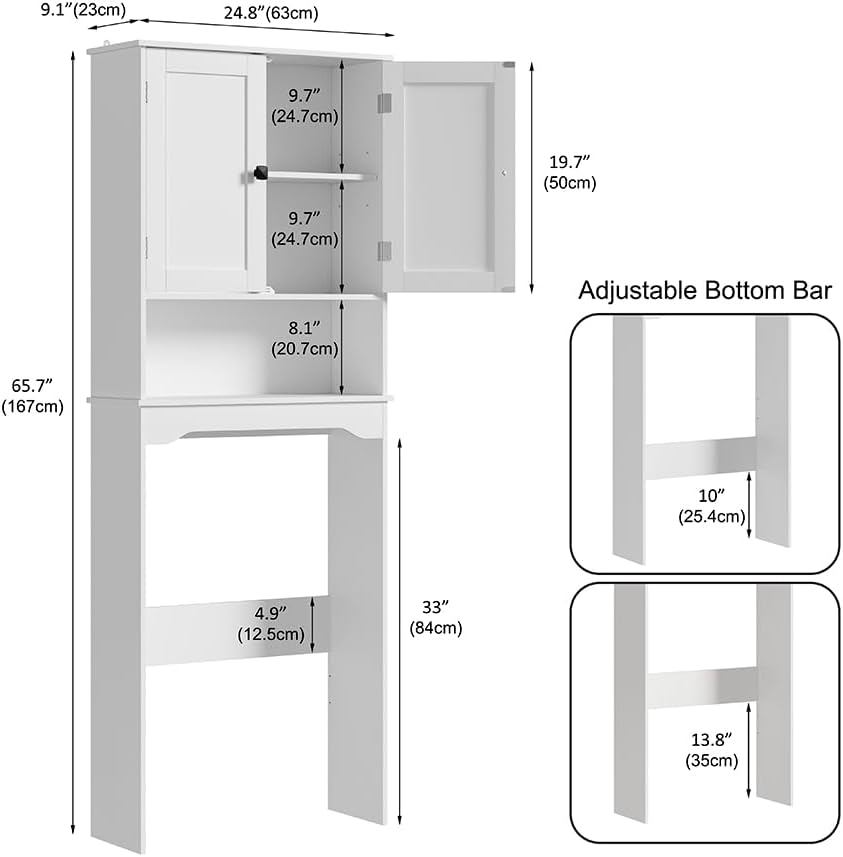 RRX Over The Toilet Storage Cabinet, Bathroom Above Organizer (Pure White) - Image 2