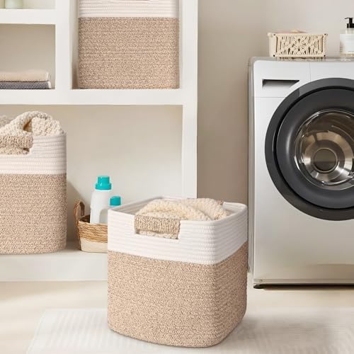 13 Inch Storage Cubes, 3 Pack Cube Storage Bins for Organizing, Cotton Rope Woven Baskets for Shelves, Bathroom, Kids Room, Closets, Baby Nursery - Image 5