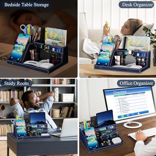 Desk Caddy with Fast Wireless Charger,Pen Holder Charging Station Organizer - Image 3