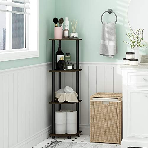 Furinno TURN-N-TUBE Corner Shelf, 4-Tier Corner Bookshelf, Display Storage Shelves with Open Shelves, for Organization and Storage, Living Room, Home Office, Garage, Dark Brown Grain - Image 2
